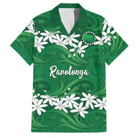 Personalised Cook Islands Rarotonga Family Matching Off Shoulder Maxi Dress and Hawaiian Shirt Tiare Maori Polynesian Waves Tattoo LT14 Dad's Shirt - Short Sleeve Green - Polynesian Pride
