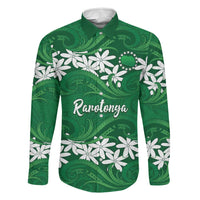 Personalised Cook Islands Rarotonga Family Matching Summer Maxi Dress and Hawaiian Shirt Tiare Maori Polynesian Waves Tattoo LT14 Dad's Shirt - Long Sleeve Green - Polynesian Pride