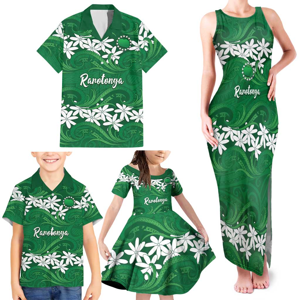 Personalised Cook Islands Rarotonga Family Matching Tank Maxi Dress and Hawaiian Shirt Tiare Maori Polynesian Waves Tattoo