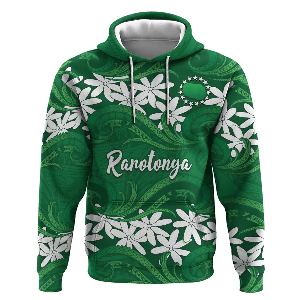 Personalised Cook Islands Rarotonga Hoodie Tiare Maori Polynesian Waves Tattoo