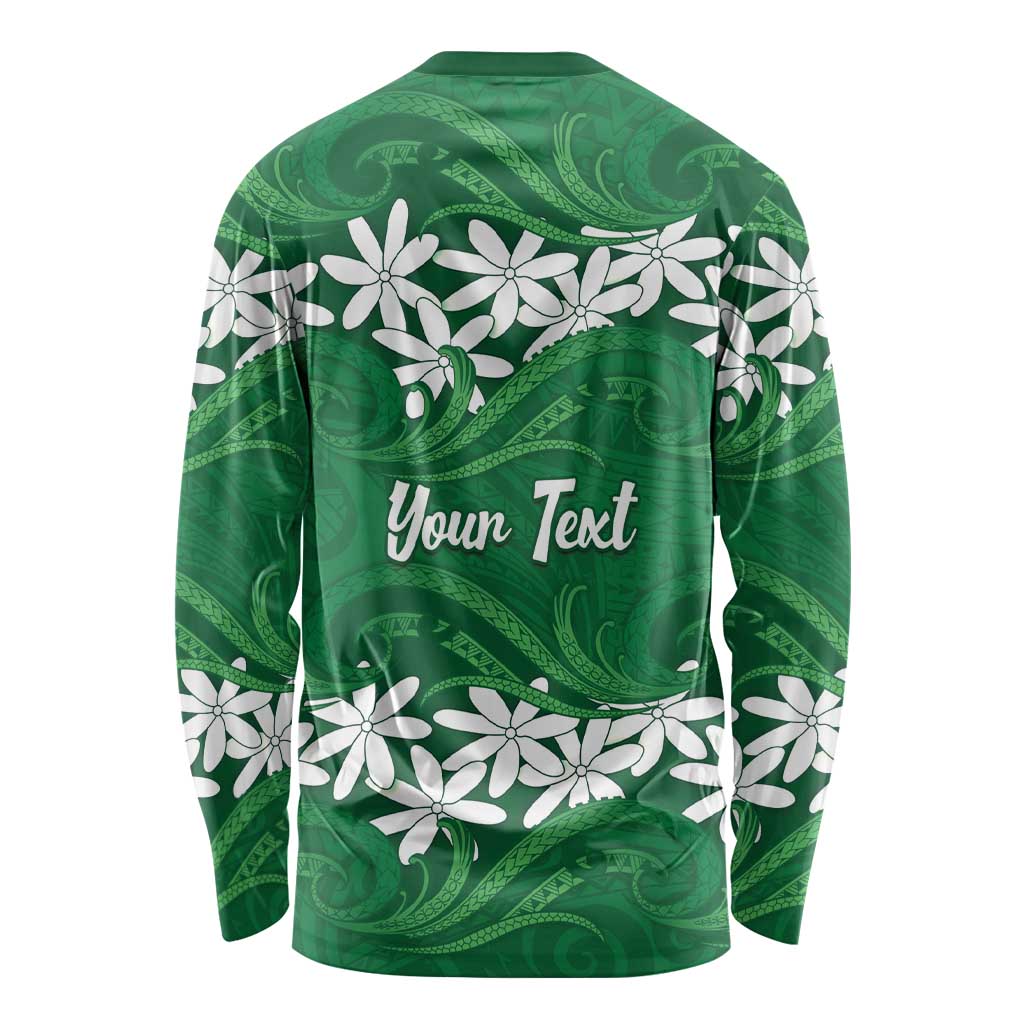 Personalised Cook Islands Rarotonga Long Sleeve Shirt Tiare Maori Polynesian Waves Tattoo LT14 - Polynesian Pride
