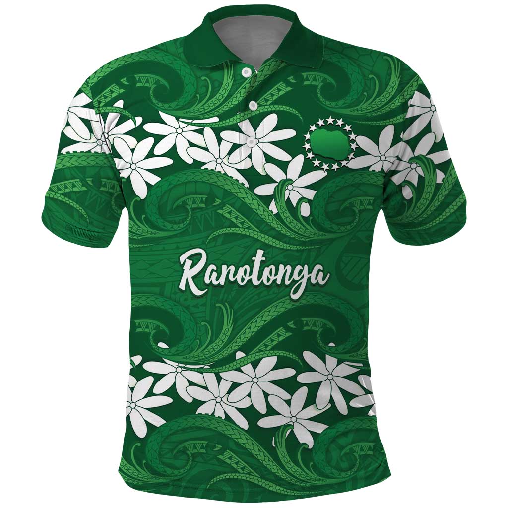 Personalised Cook Islands Rarotonga Polo Shirt Tiare Maori Polynesian Waves Tattoo