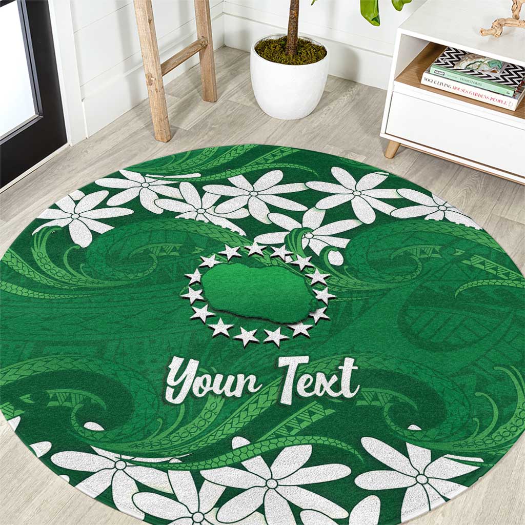 Personalised Cook Islands Rarotonga Round Carpet Tiare Maori Polynesian Waves Tattoo