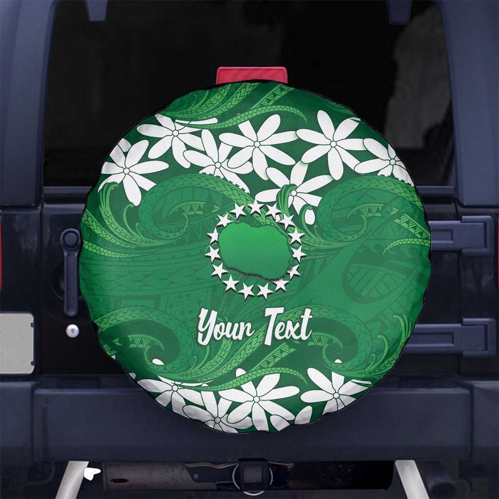 Personalised Cook Islands Rarotonga Spare Tire Cover Tiare Maori Polynesian Waves Tattoo LT14 No hole Green - Polynesian Pride