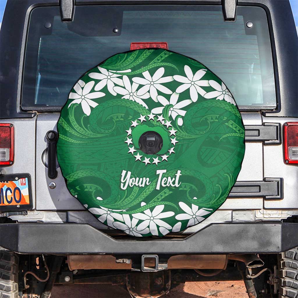 Personalised Cook Islands Rarotonga Spare Tire Cover Tiare Maori Polynesian Waves Tattoo LT14 Green - Polynesian Pride
