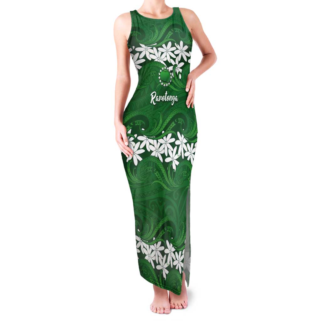 Personalised Cook Islands Rarotonga Tank Maxi Dress Tiare Maori Polynesian Waves Tattoo