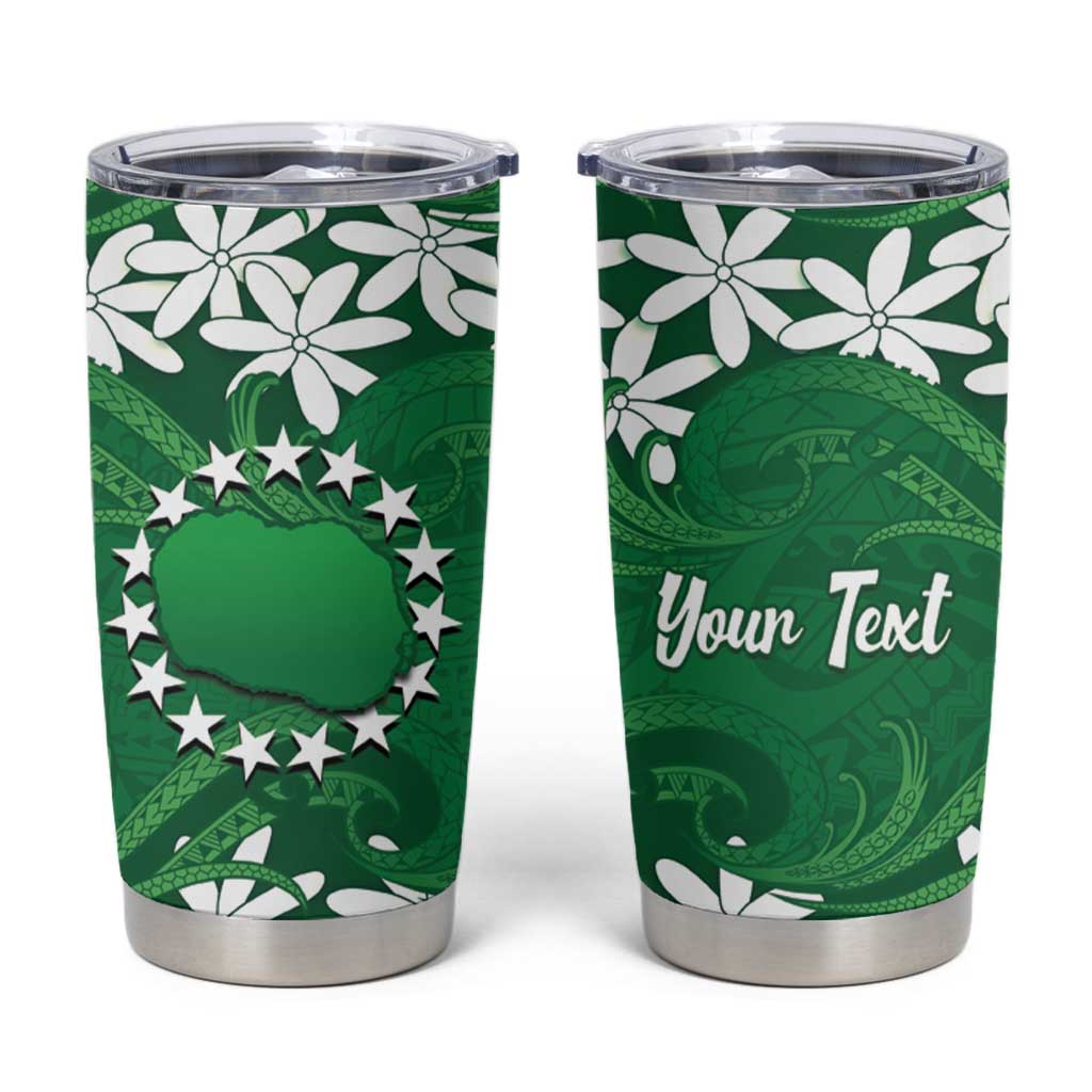 Personalised Cook Islands Rarotonga Tumbler Cup Tiare Maori Polynesian Waves Tattoo LT14 Green - Polynesian Pride