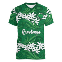 Personalised Cook Islands Rarotonga Women V-Neck T-Shirt Tiare Maori Polynesian Waves Tattoo