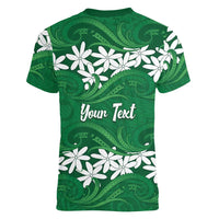 Personalised Cook Islands Rarotonga Women V-Neck T-Shirt Tiare Maori Polynesian Waves Tattoo