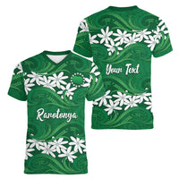 Personalised Cook Islands Rarotonga Women V-Neck T-Shirt Tiare Maori Polynesian Waves Tattoo