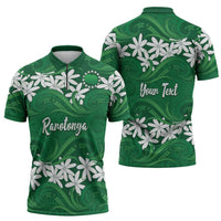 Personalised Cook Islands Rarotonga Zipper Polo Shirt Tiare Maori Polynesian Waves Tattoo