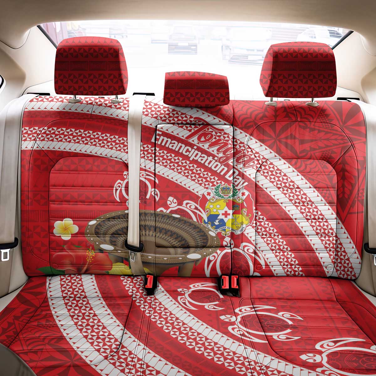 Kingdom Of Tonga Emancipation Day Back Car Seat Cover Tongan Ngatu With Kumete Red
