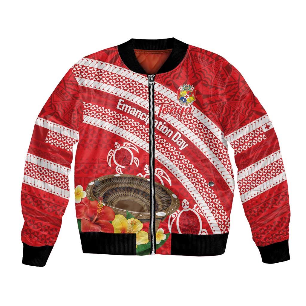 Kingdom Of Tonga Emancipation Day Bomber Jacket Tongan Ngatu With Kumete Red LT14 Unisex Red - Polynesian Pride