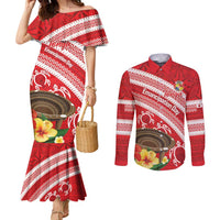 Kingdom Of Tonga Emancipation Day Couples Matching Mermaid Dress and Long Sleeve Button Shirt Tongan Ngatu With Kumete Red