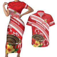 Kingdom Of Tonga Emancipation Day Couples Matching Short Sleeve Bodycon Dress and Hawaiian Shirt Tongan Ngatu With Kumete Red