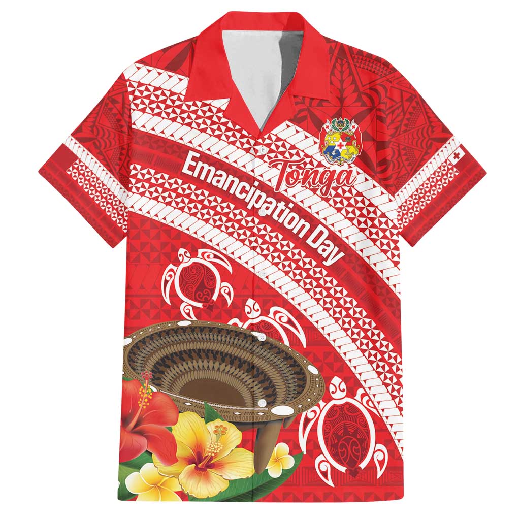 Kingdom Of Tonga Emancipation Day Family Matching Long Sleeve Bodycon Dress and Hawaiian Shirt Tongan Ngatu With Kumete Red