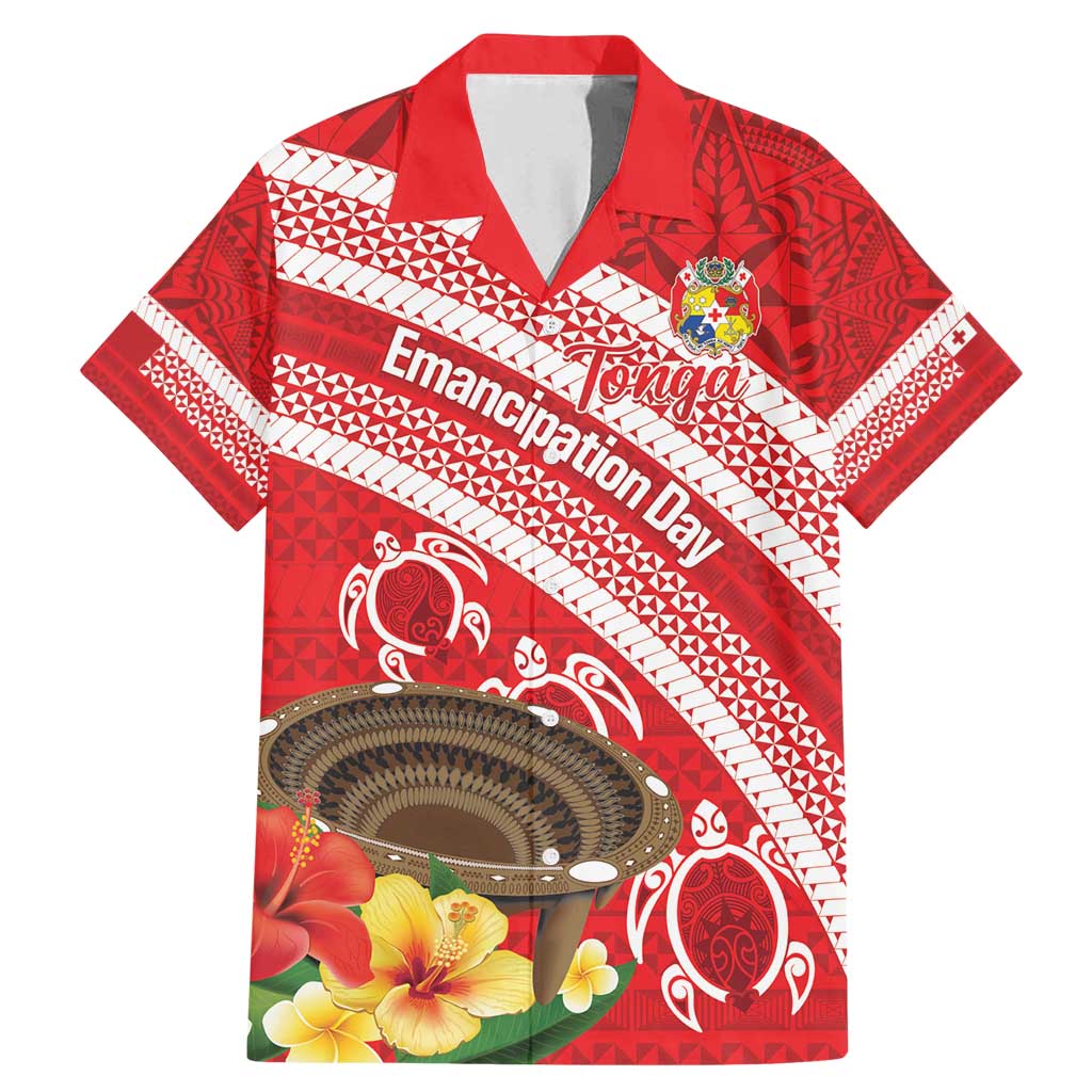 Kingdom Of Tonga Emancipation Day Family Matching Mermaid Dress and Hawaiian Shirt Tongan Ngatu With Kumete Red