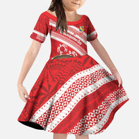 Kingdom Of Tonga Emancipation Day Family Matching Puletasi and Hawaiian Shirt Tongan Ngatu With Kumete Red LT14 Daughter's Dress Red - Polynesian Pride