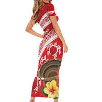 Kingdom Of Tonga Emancipation Day Family Matching Short Sleeve Bodycon Dress and Hawaiian Shirt Tongan Ngatu With Kumete Red