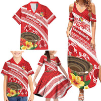 Kingdom Of Tonga Emancipation Day Family Matching Summer Maxi Dress and Hawaiian Shirt Tongan Ngatu With Kumete Red