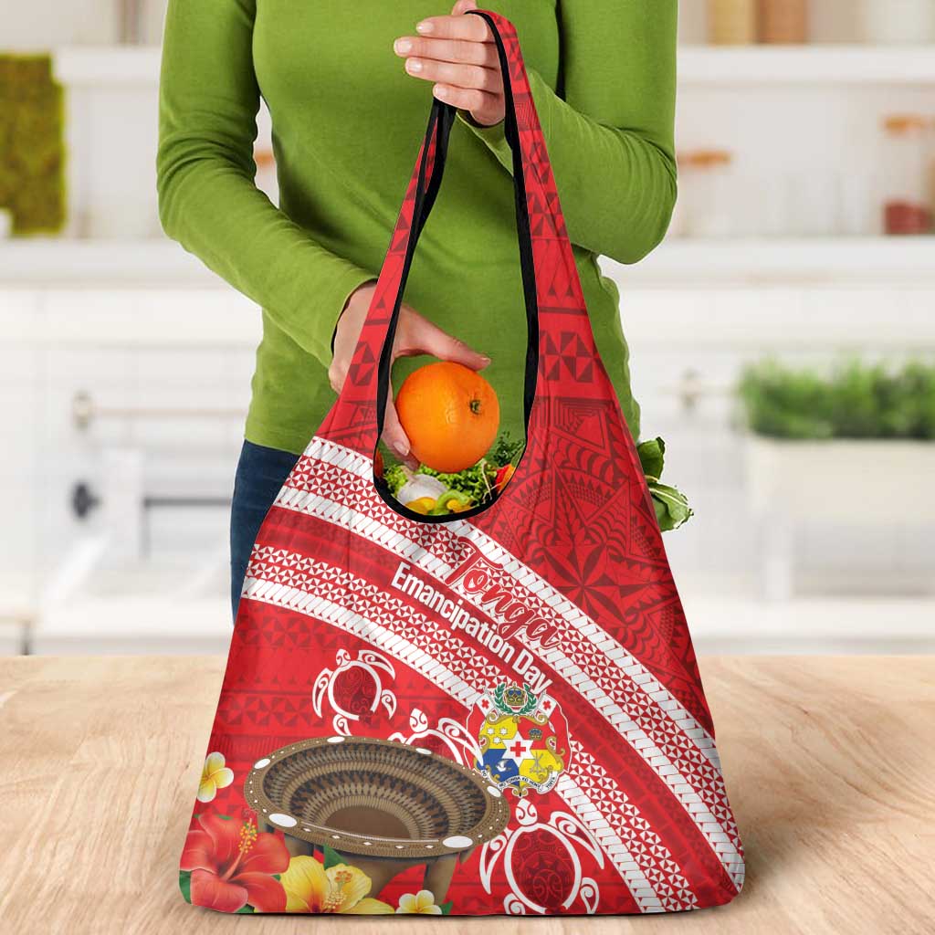 Kingdom Of Tonga Emancipation Day Grocery Bag Tongan Ngatu With Kumete Red