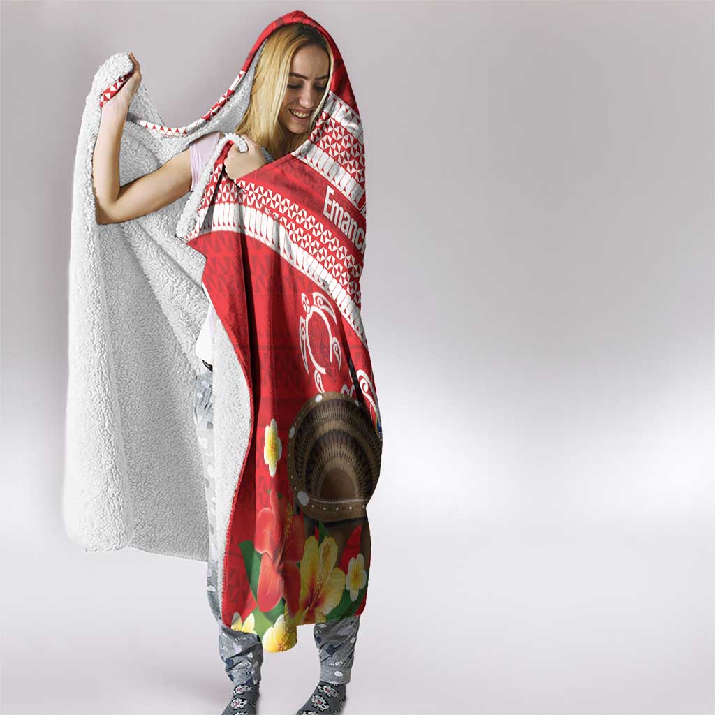 Kingdom Of Tonga Emancipation Day Hooded Blanket Tongan Ngatu With Kumete Red