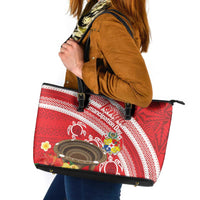Kingdom Of Tonga Emancipation Day Leather Tote Bag Tongan Ngatu With Kumete Red LT14 Red - Polynesian Pride