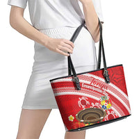 Kingdom Of Tonga Emancipation Day Leather Tote Bag Tongan Ngatu With Kumete Red LT14 - Polynesian Pride