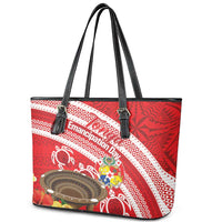 Kingdom Of Tonga Emancipation Day Leather Tote Bag Tongan Ngatu With Kumete Red LT14 - Polynesian Pride