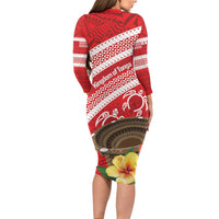Kingdom Of Tonga Emancipation Day Long Sleeve Bodycon Dress Tongan Ngatu With Kumete Red