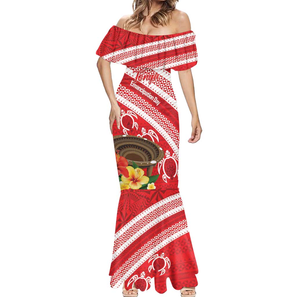 Kingdom Of Tonga Emancipation Day Mermaid Dress Tongan Ngatu With Kumete Red