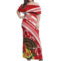 Kingdom Of Tonga Emancipation Day Off Shoulder Maxi Dress Tongan Ngatu With Kumete Red