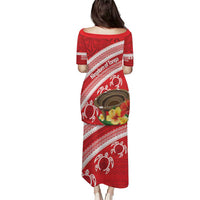 Kingdom Of Tonga Emancipation Day Puletasi Tongan Ngatu With Kumete Red