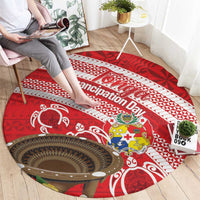 Kingdom Of Tonga Emancipation Day Round Carpet Tongan Ngatu With Kumete Red LT14 - Polynesian Pride