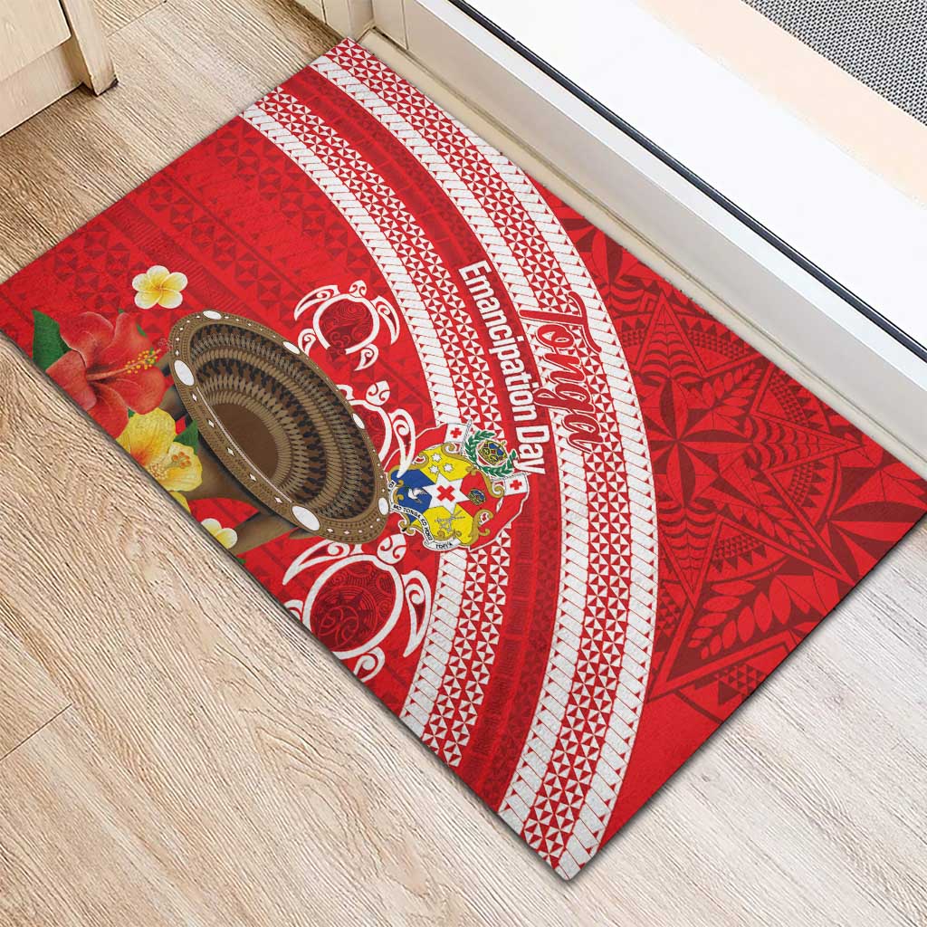Kingdom Of Tonga Emancipation Day Rubber Doormat Tongan Ngatu With Kumete Red LT14 - Polynesian Pride