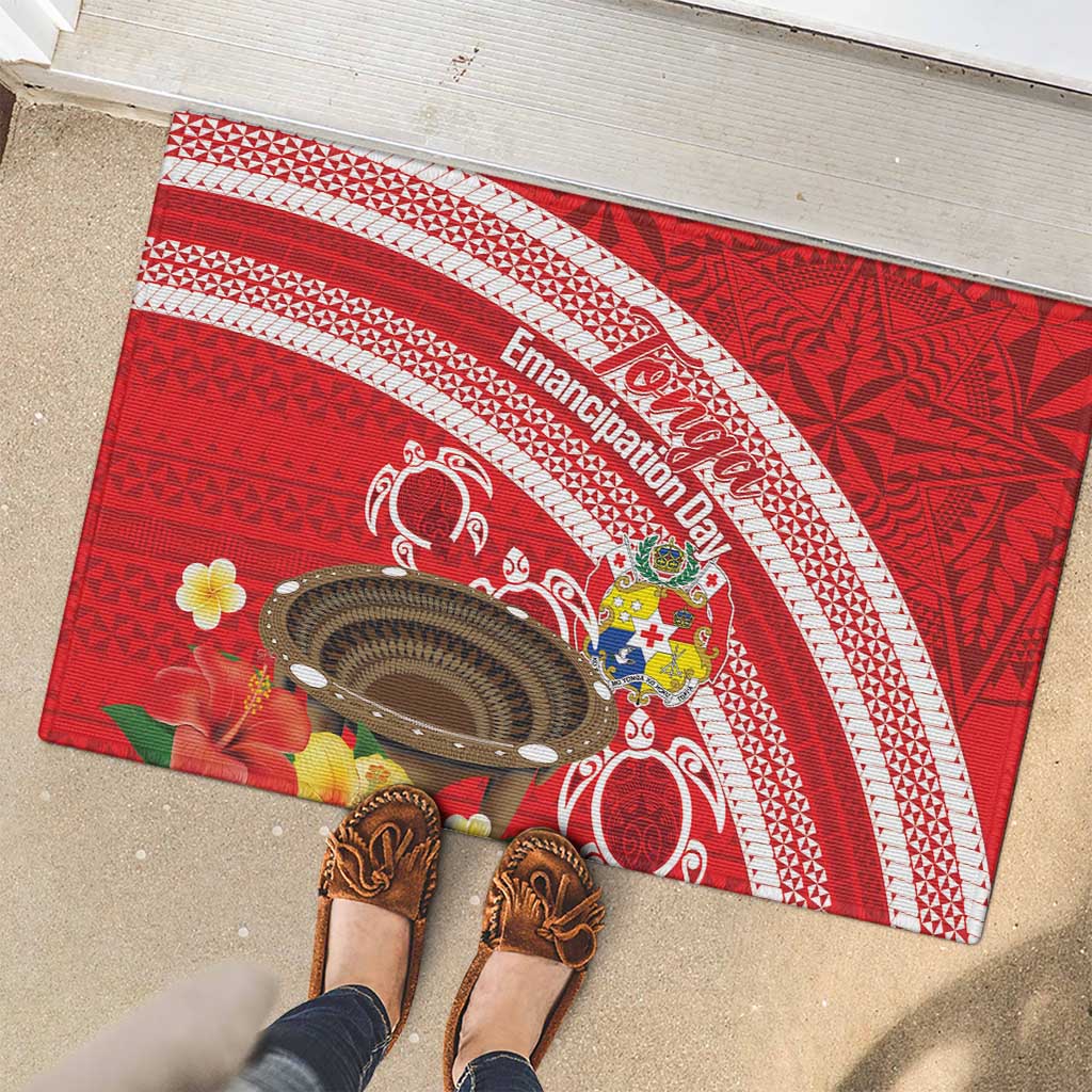 Kingdom Of Tonga Emancipation Day Rubber Doormat Tongan Ngatu With Kumete Red LT14 - Polynesian Pride