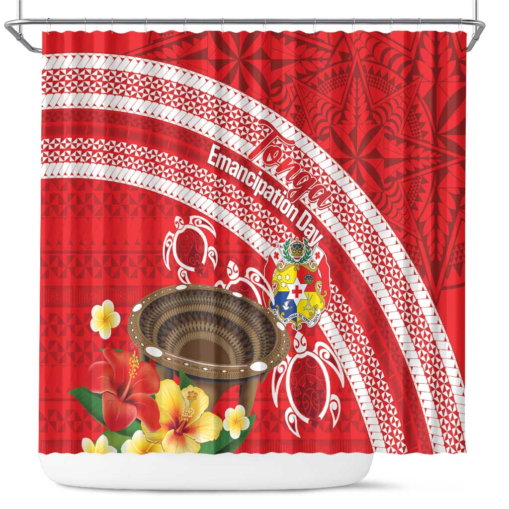 Kingdom Of Tonga Emancipation Day Shower Curtain Tongan Ngatu With Kumete Red LT14 Red - Polynesian Pride