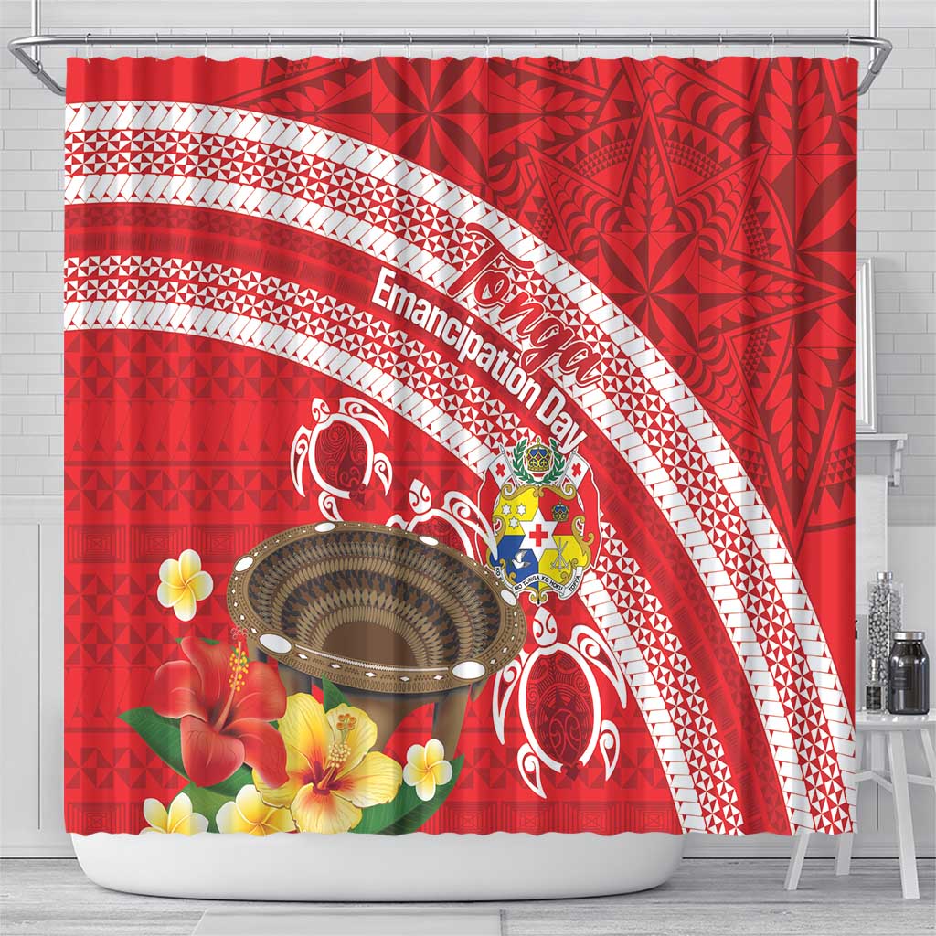 Kingdom Of Tonga Emancipation Day Shower Curtain Tongan Ngatu With Kumete Red LT14 - Polynesian Pride