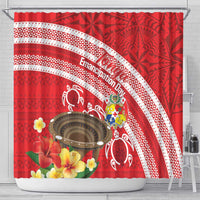 Kingdom Of Tonga Emancipation Day Shower Curtain Tongan Ngatu With Kumete Red LT14 - Polynesian Pride