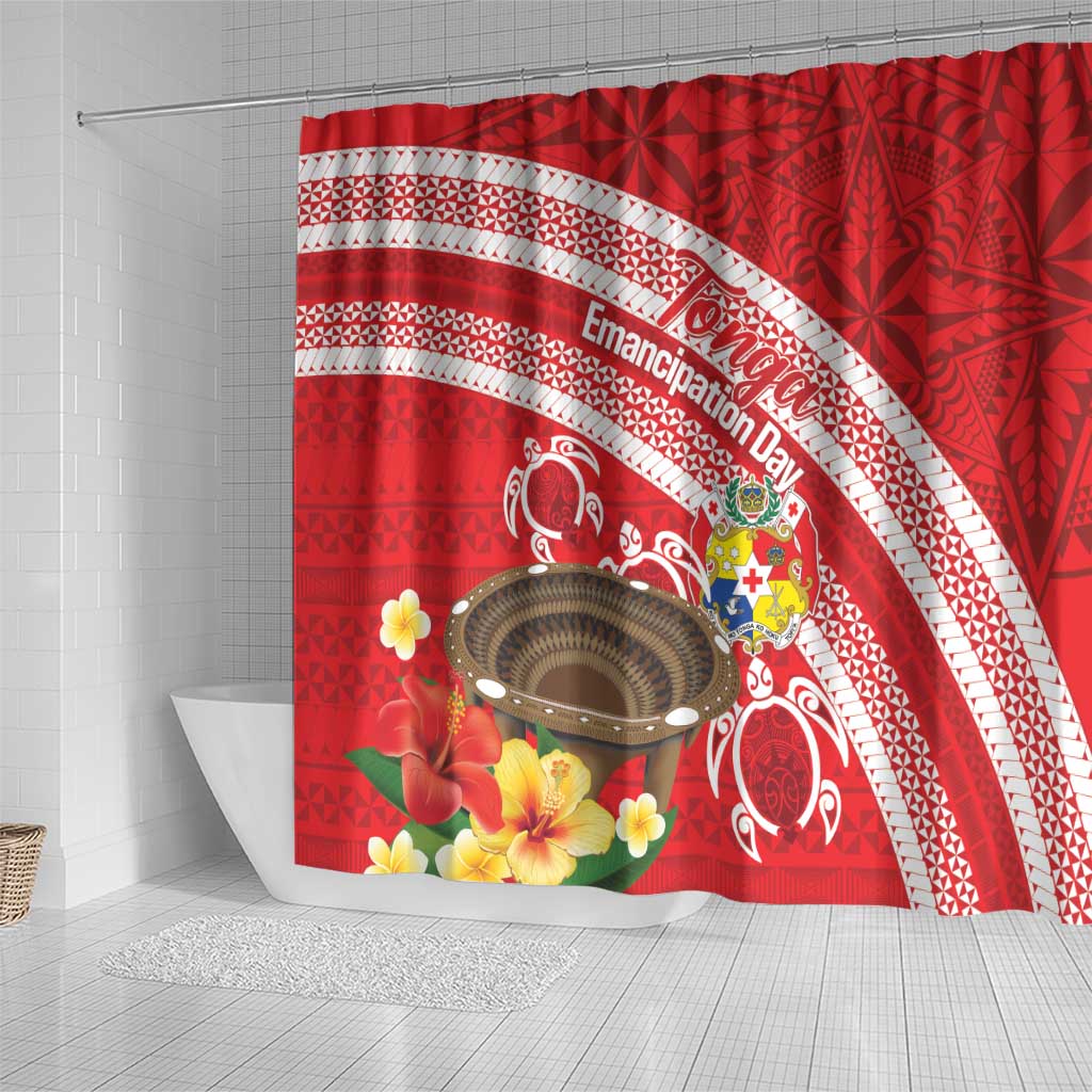 Kingdom Of Tonga Emancipation Day Shower Curtain Tongan Ngatu With Kumete Red LT14 - Polynesian Pride