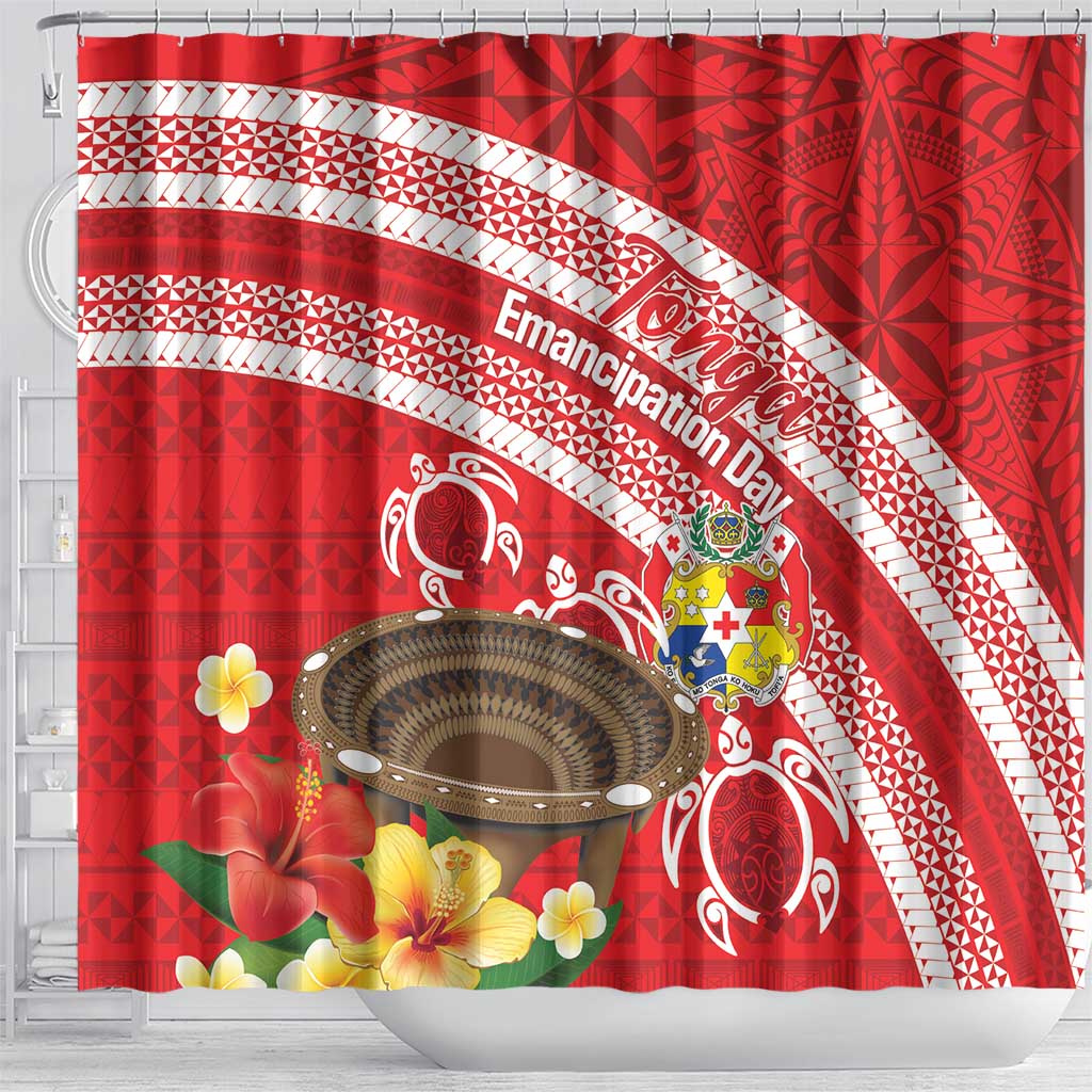 Kingdom Of Tonga Emancipation Day Shower Curtain Tongan Ngatu With Kumete Red LT14 - Polynesian Pride