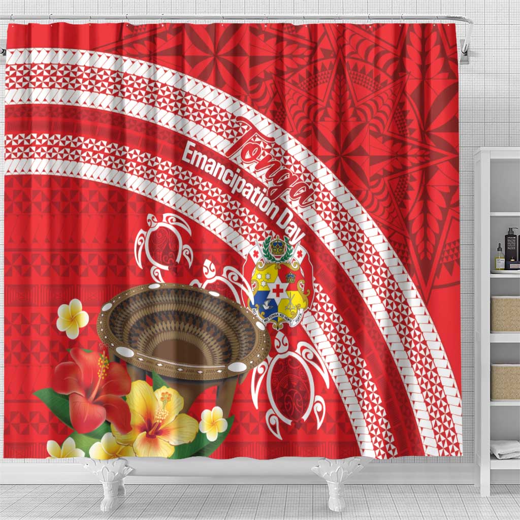 Kingdom Of Tonga Emancipation Day Shower Curtain Tongan Ngatu With Kumete Red LT14 - Polynesian Pride
