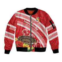 Kingdom Of Tonga Emancipation Day Sleeve Zip Bomber Jacket Tongan Ngatu With Kumete Red LT14 Unisex Red - Polynesian Pride