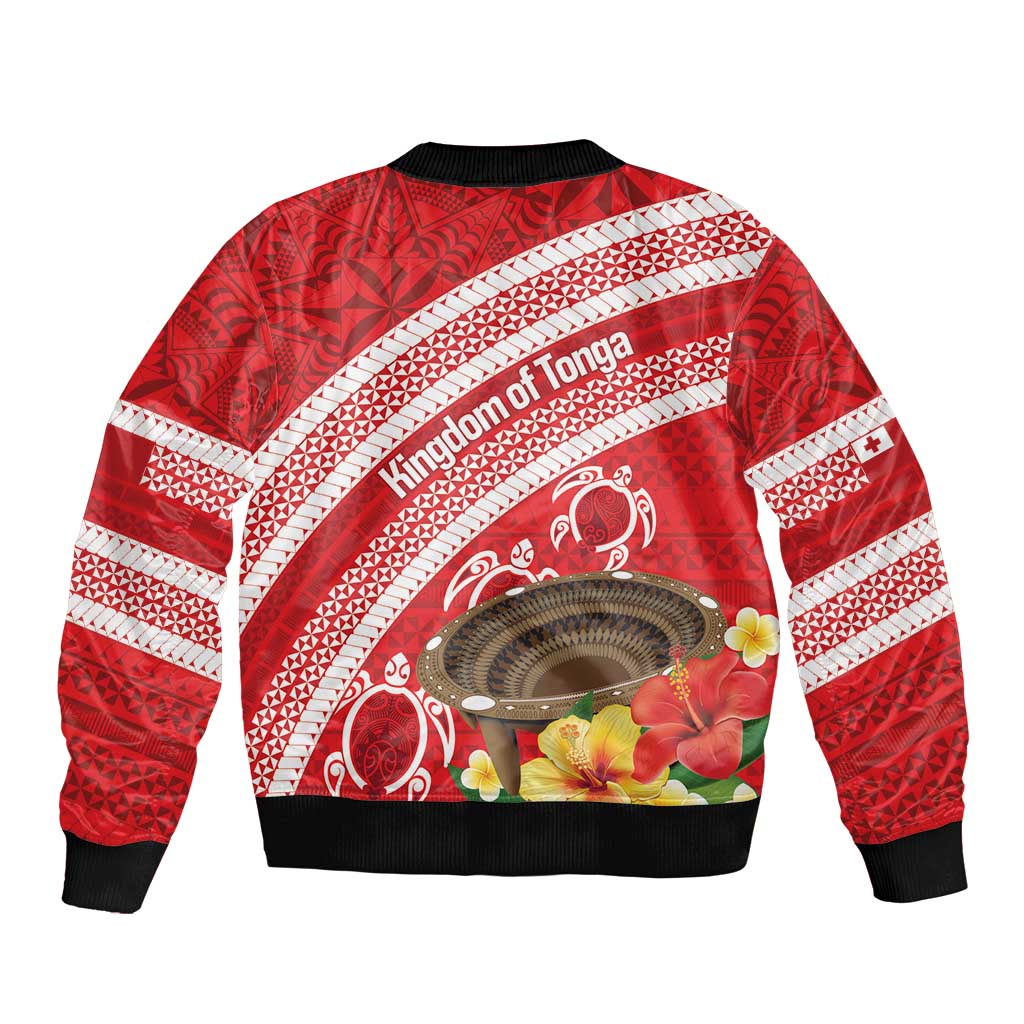 Kingdom Of Tonga Emancipation Day Sleeve Zip Bomber Jacket Tongan Ngatu With Kumete Red LT14 - Polynesian Pride