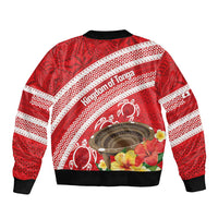 Kingdom Of Tonga Emancipation Day Sleeve Zip Bomber Jacket Tongan Ngatu With Kumete Red LT14 - Polynesian Pride
