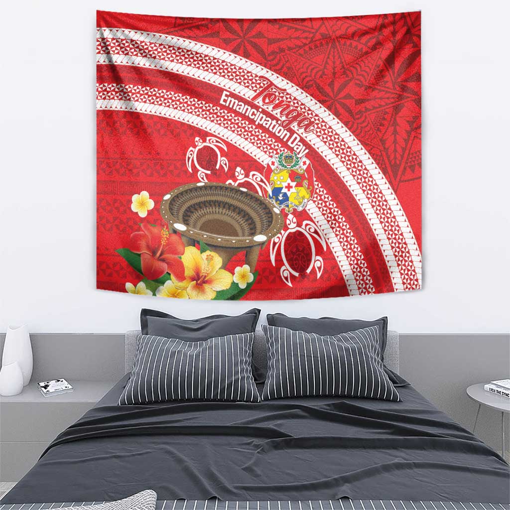 Kingdom Of Tonga Emancipation Day Tapestry Tongan Ngatu With Kumete Red LT14 - Polynesian Pride