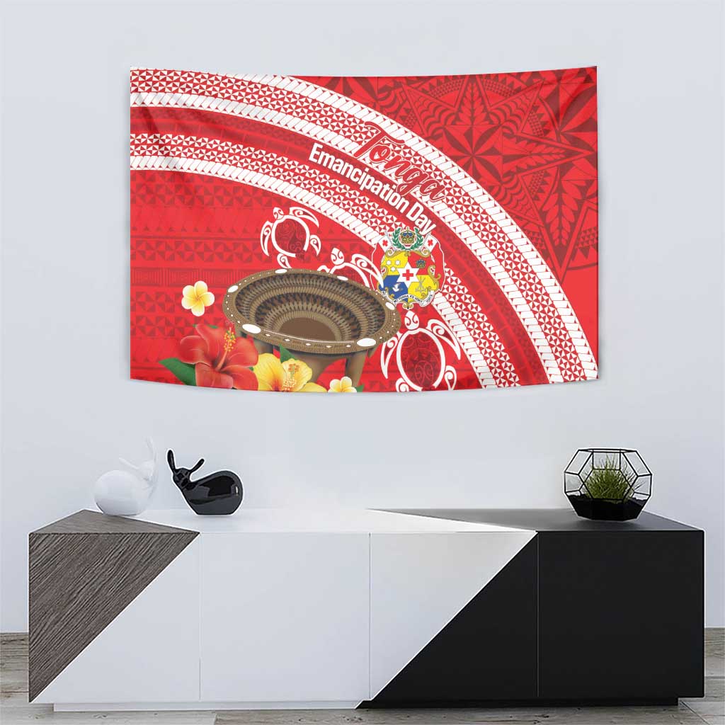 Kingdom Of Tonga Emancipation Day Tapestry Tongan Ngatu With Kumete Red LT14 - Polynesian Pride