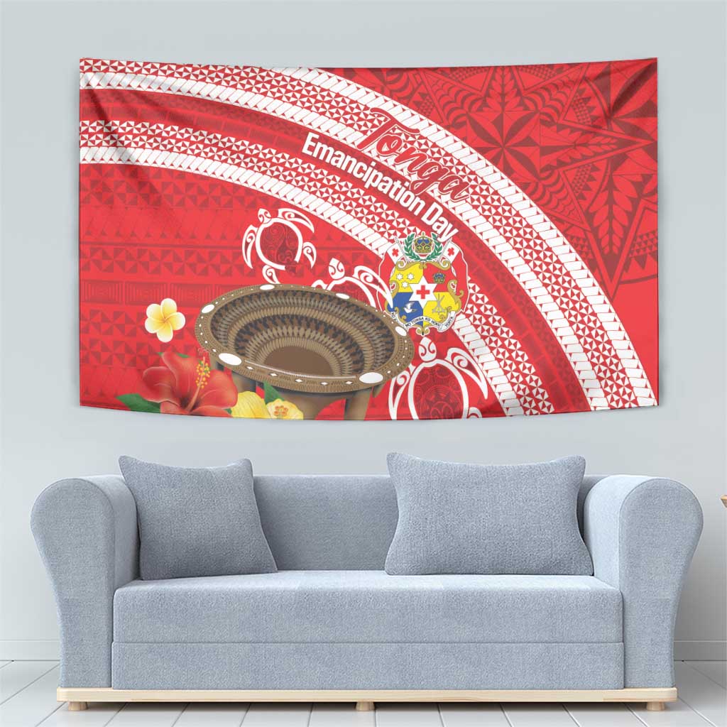 Kingdom Of Tonga Emancipation Day Tapestry Tongan Ngatu With Kumete Red LT14 - Polynesian Pride