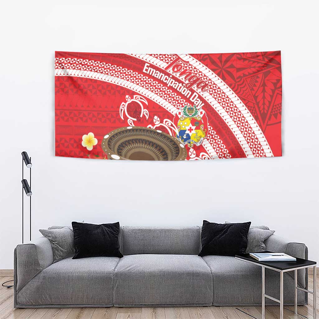 Kingdom Of Tonga Emancipation Day Tapestry Tongan Ngatu With Kumete Red LT14 - Polynesian Pride