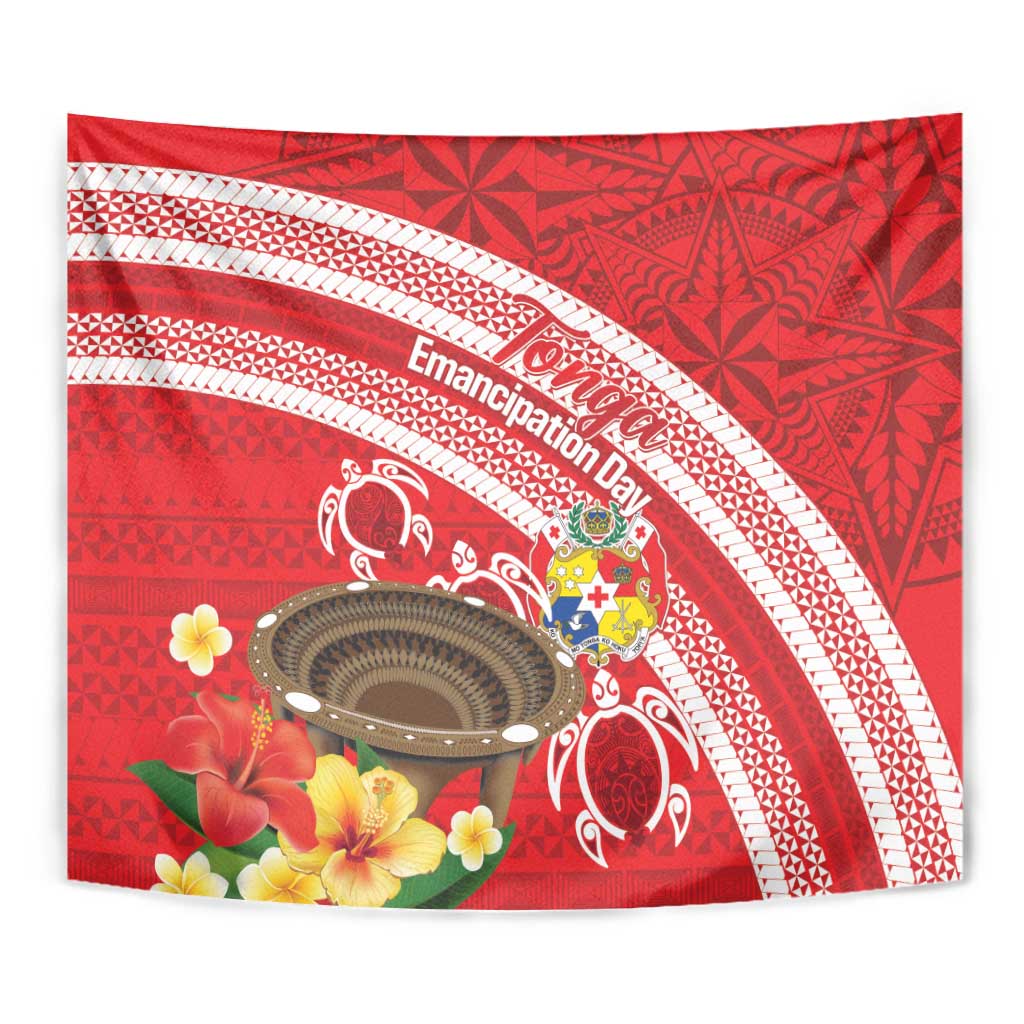 Kingdom Of Tonga Emancipation Day Tapestry Tongan Ngatu With Kumete Red LT14 - Polynesian Pride